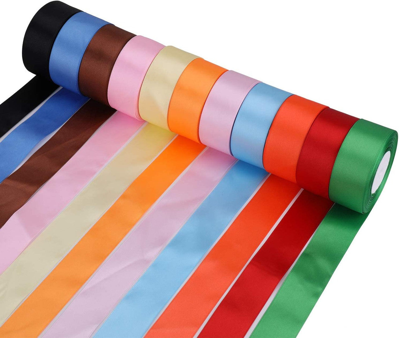 40mm Double Sided Satin Ribbon Bundles, 11 x 25m Rolls - Mixed Colours