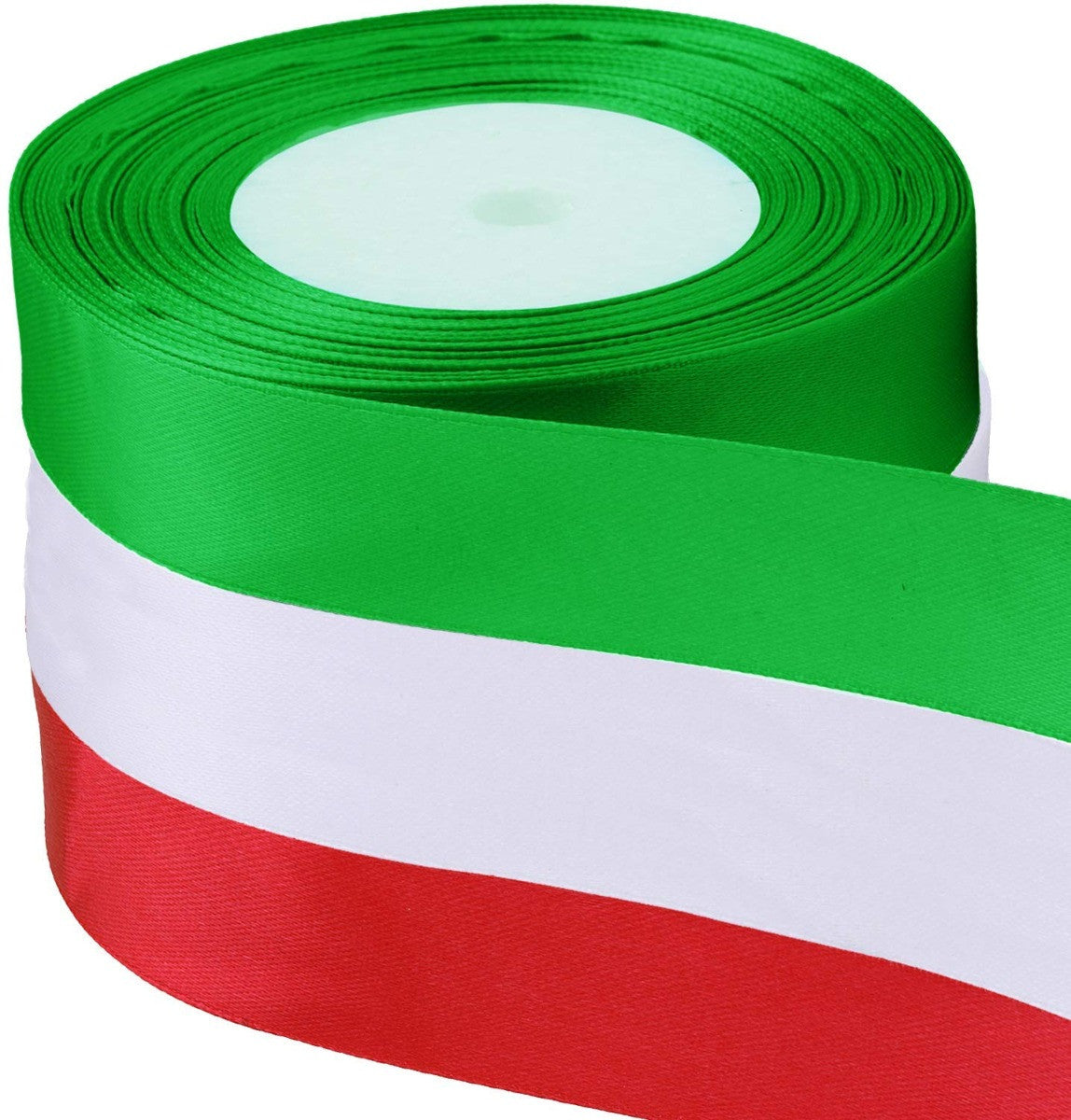 Christmas Coloured Satin Ribbons, 3 x 25m Rolls - Red, Green & White