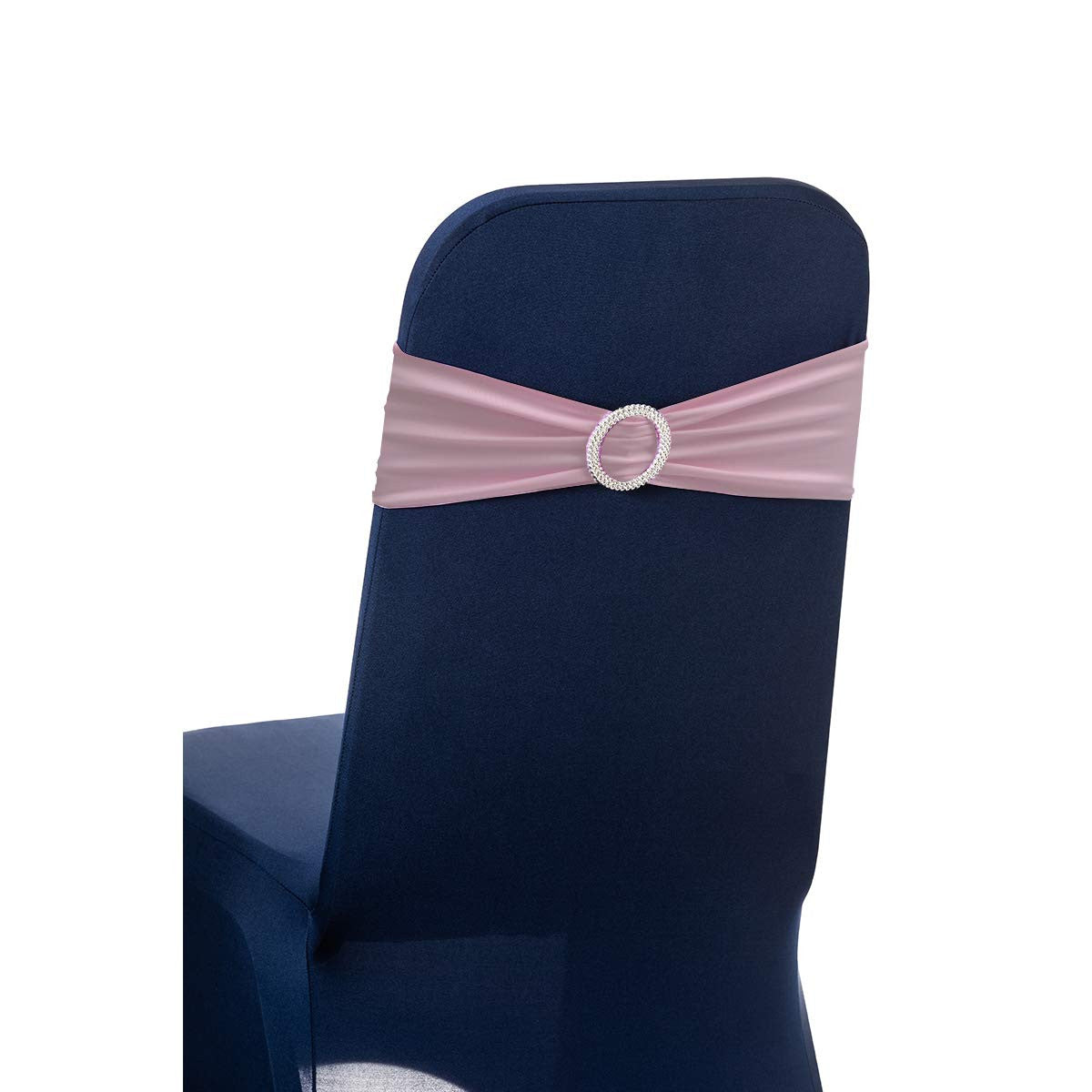 Spandex Chair Band with Round Diamante Buckle - Baby Pink