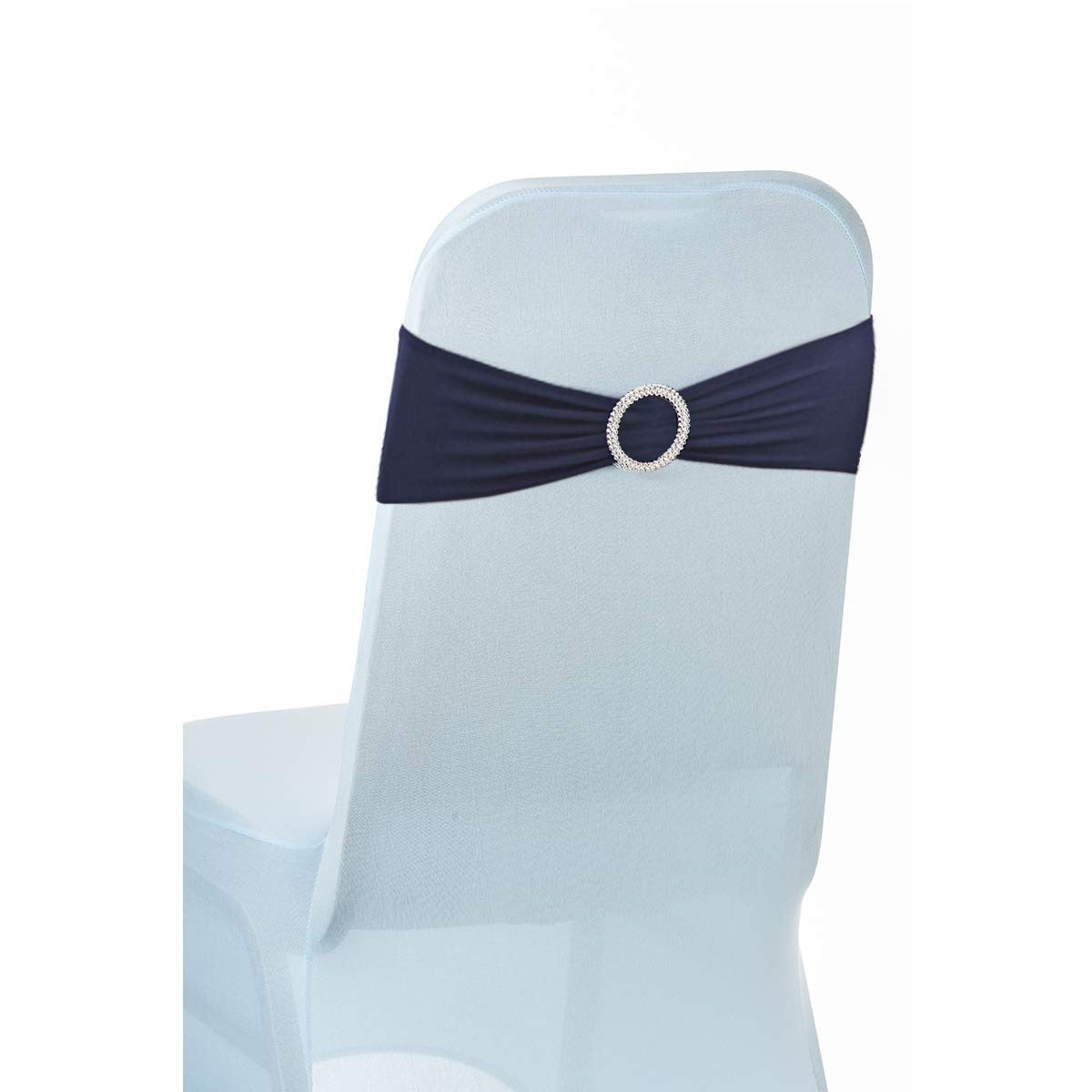 Spandex Chair Band with Round Diamante Buckle - Navy Blue