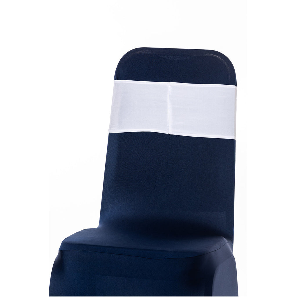 Spandex Chair Band with Round Diamante Buckle - White