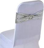 Sparkling Sequin Chair Bands with Diamante Buckle - Silver