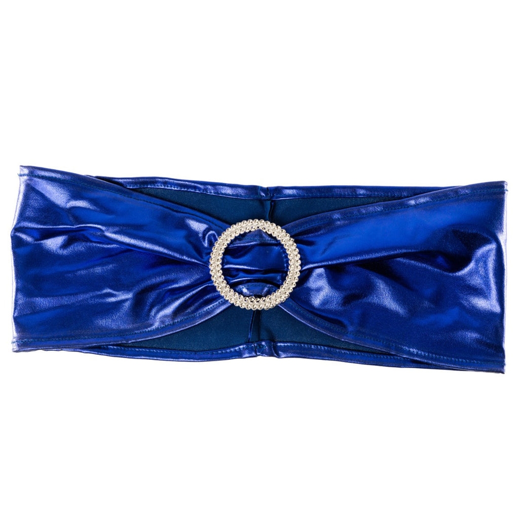 Shiny Spandex Chair Band with Round Diamante Buckle - Navy