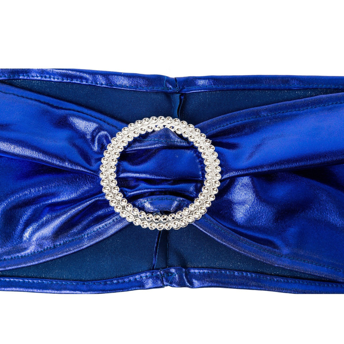 Shiny Spandex Chair Band with Round Diamante Buckle - Navy