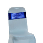 Shiny Spandex Chair Band with Round Diamante Buckle - Navy
