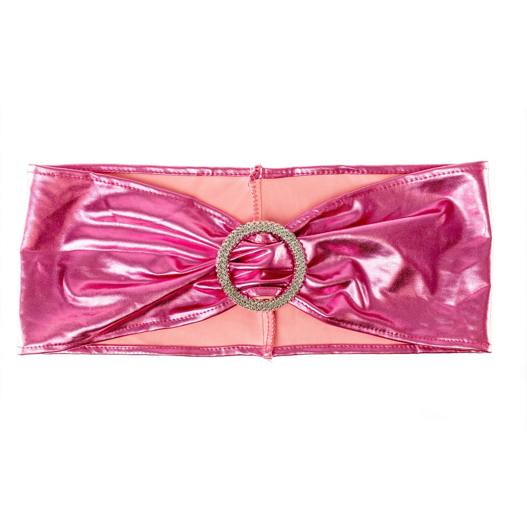 Shiny Spandex Chair Band with Round Diamante Buckle - Pink