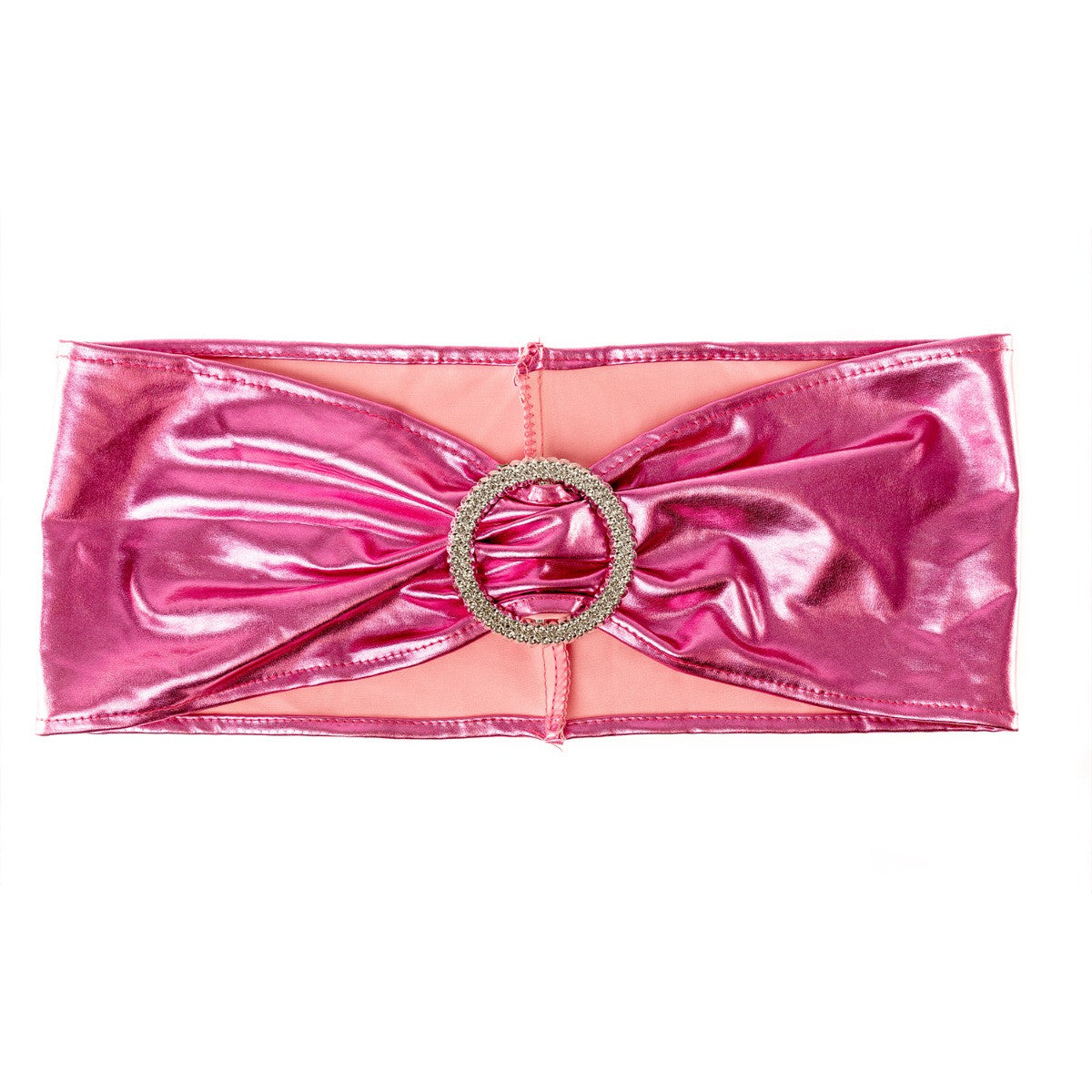 Shiny Spandex Chair Band with Round Diamante Buckle - Pink