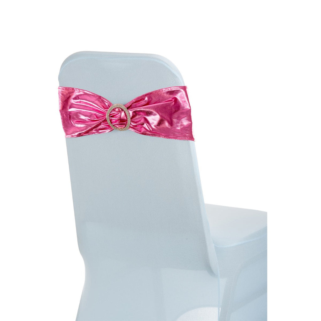Shiny Spandex Chair Band with Round Diamante Buckle - Pink