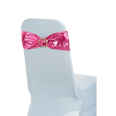 Shiny Spandex Chair Band with Round Diamante Buckle - Pink