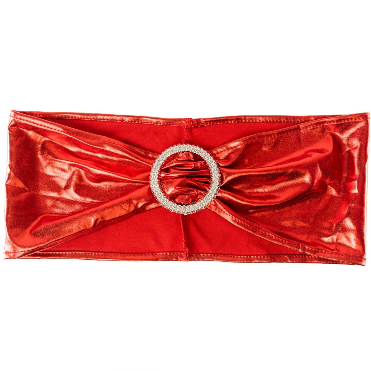 Shiny Spandex Chair Band with Round Diamante Buckle - Red