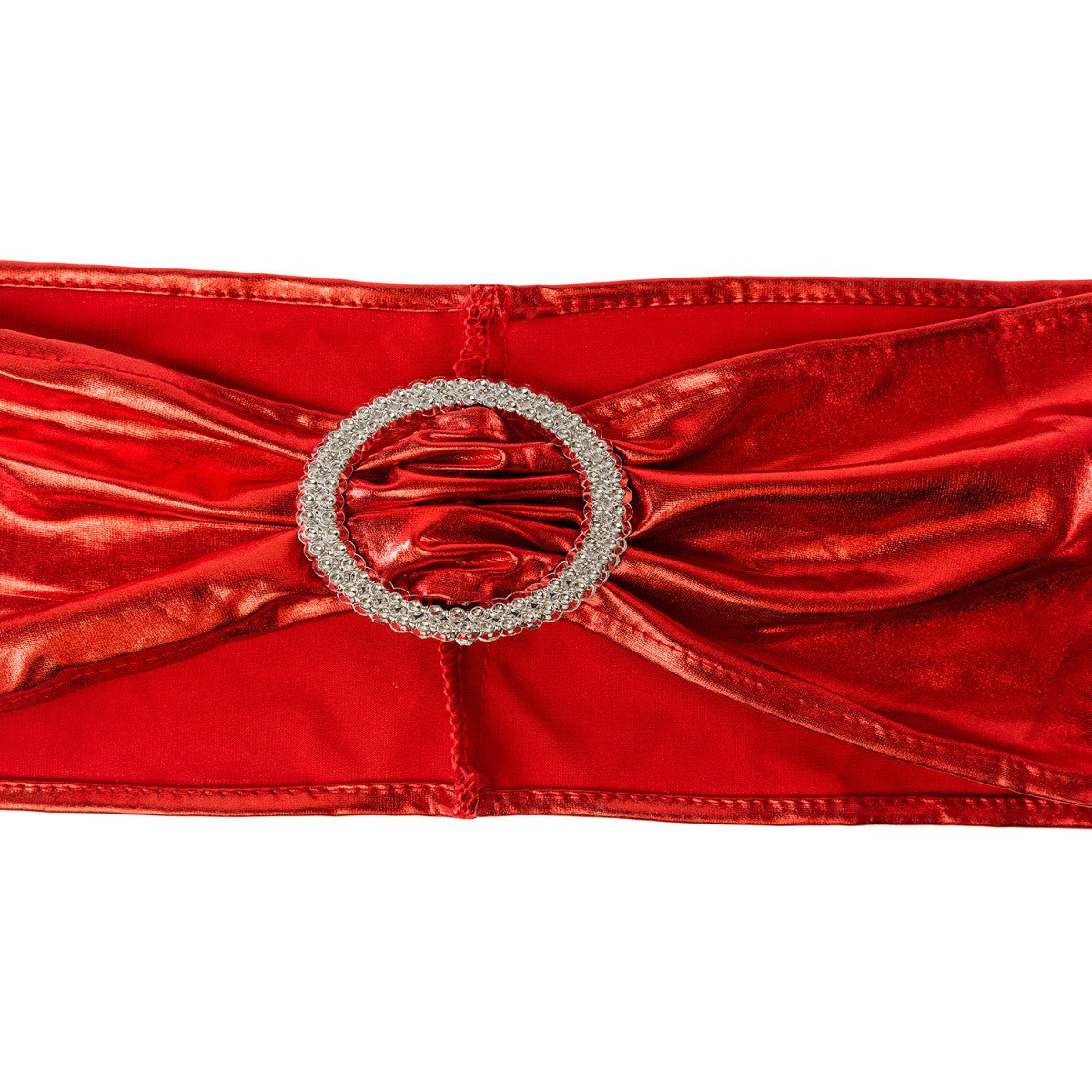 Shiny Spandex Chair Band with Round Diamante Buckle - Red