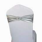 Shiny Spandex Chair Band with Round Diamante Buckle - Silver