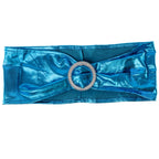 Shiny Spandex Chair Band with Round Diamante Buckle - Turquoise