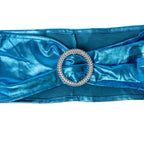 Shiny Spandex Chair Band with Round Diamante Buckle - Turquoise
