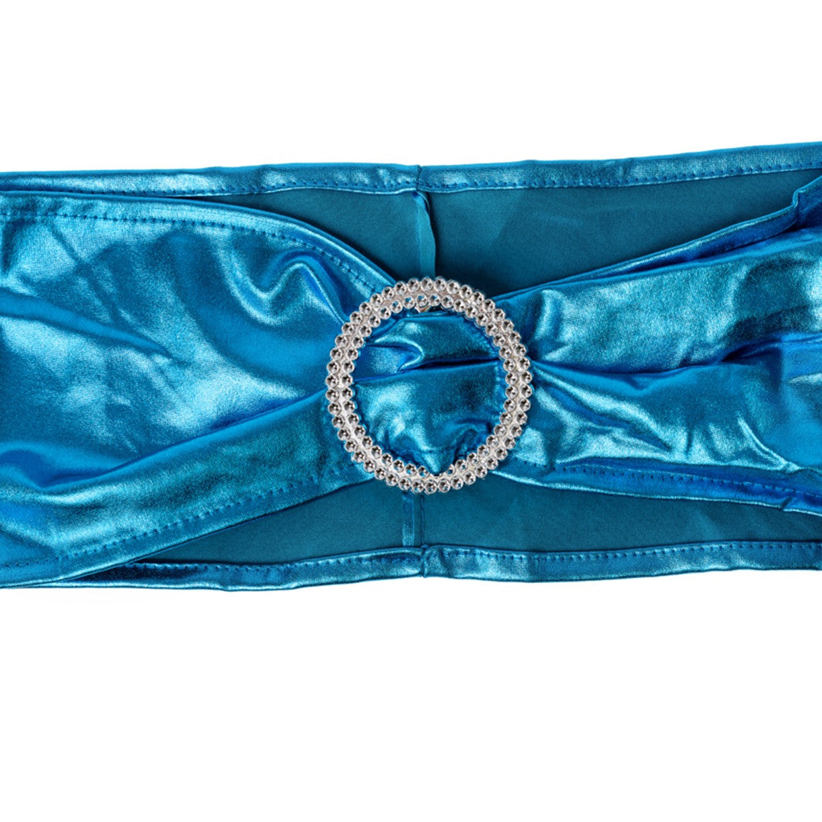 Shiny Spandex Chair Band with Round Diamante Buckle - Turquoise