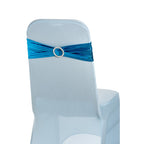 Shiny Spandex Chair Band with Round Diamante Buckle - Turquoise