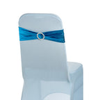 Shiny Spandex Chair Band with Round Diamante Buckle - Turquoise