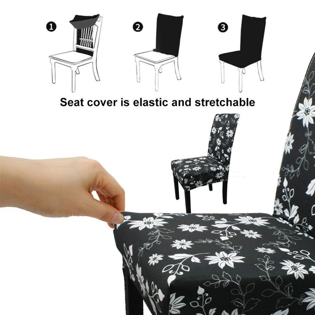 Short Spandex Floral Printed Chair Cover - Black (Design 1)