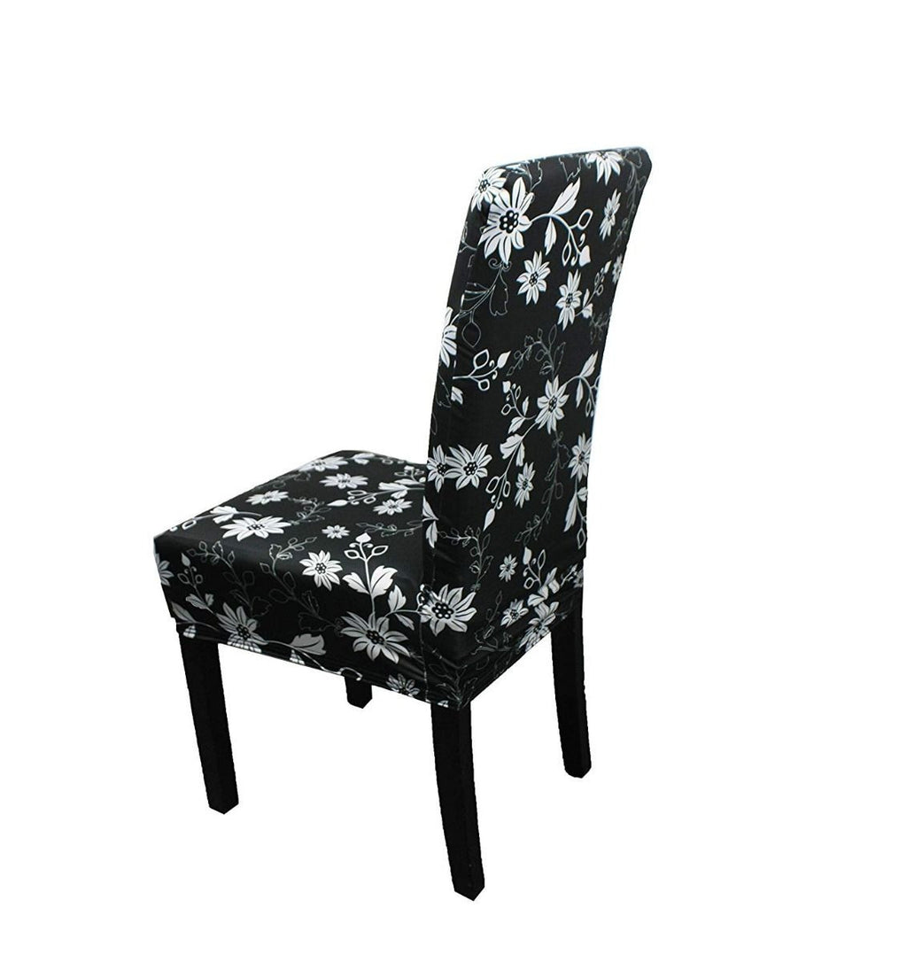 Short Spandex Floral Printed Chair Cover - Black (Design 1)