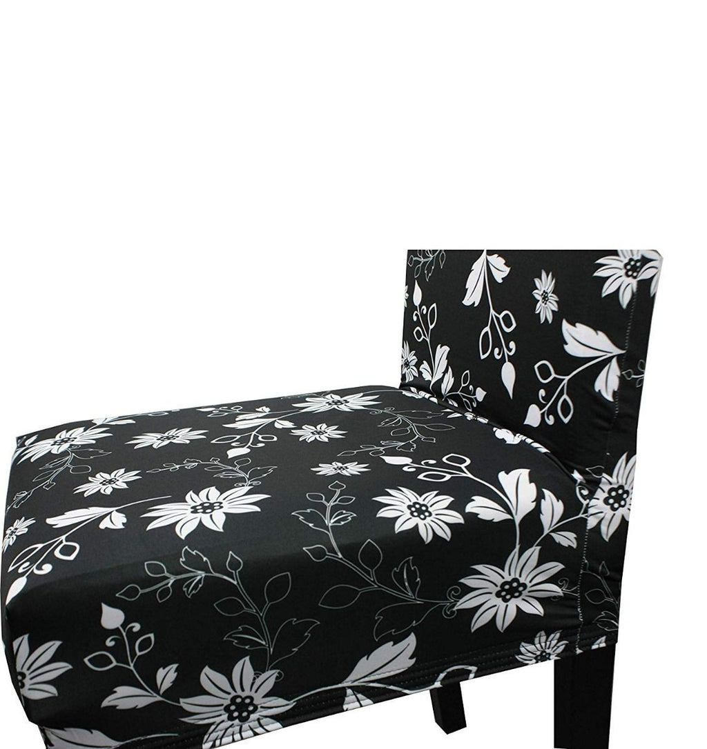 Short Spandex Floral Printed Chair Cover - Black (Design 1)