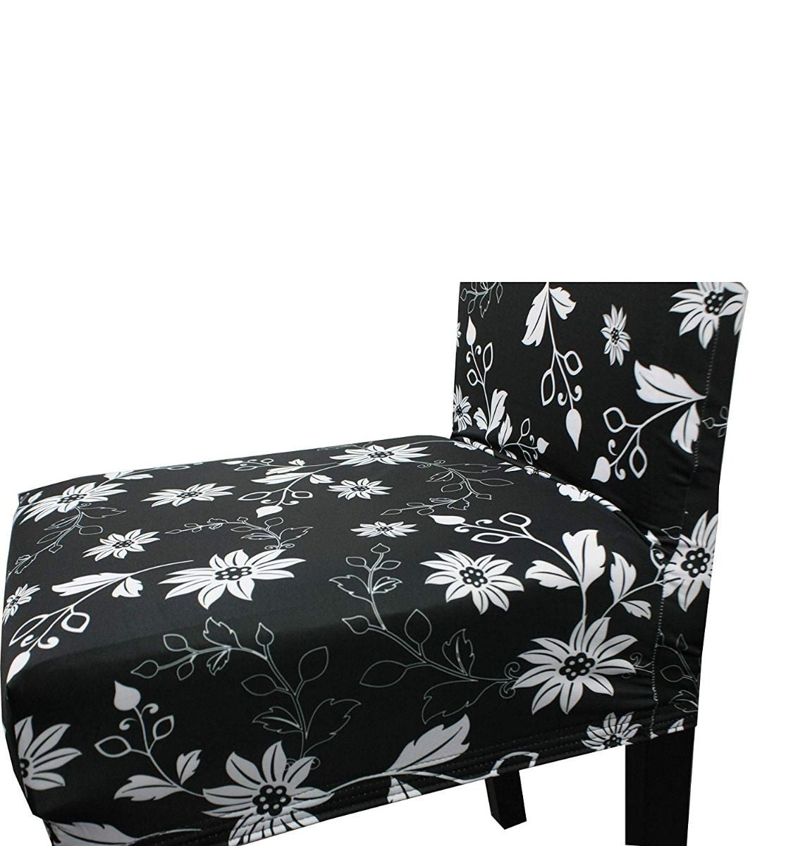 Short Spandex Floral Printed Chair Cover - Black (Design 1)