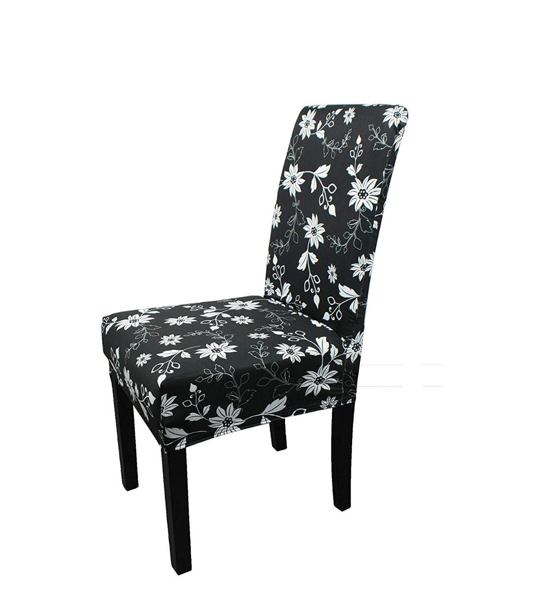 Short Spandex Floral Printed Chair Cover - Black (Design 1)