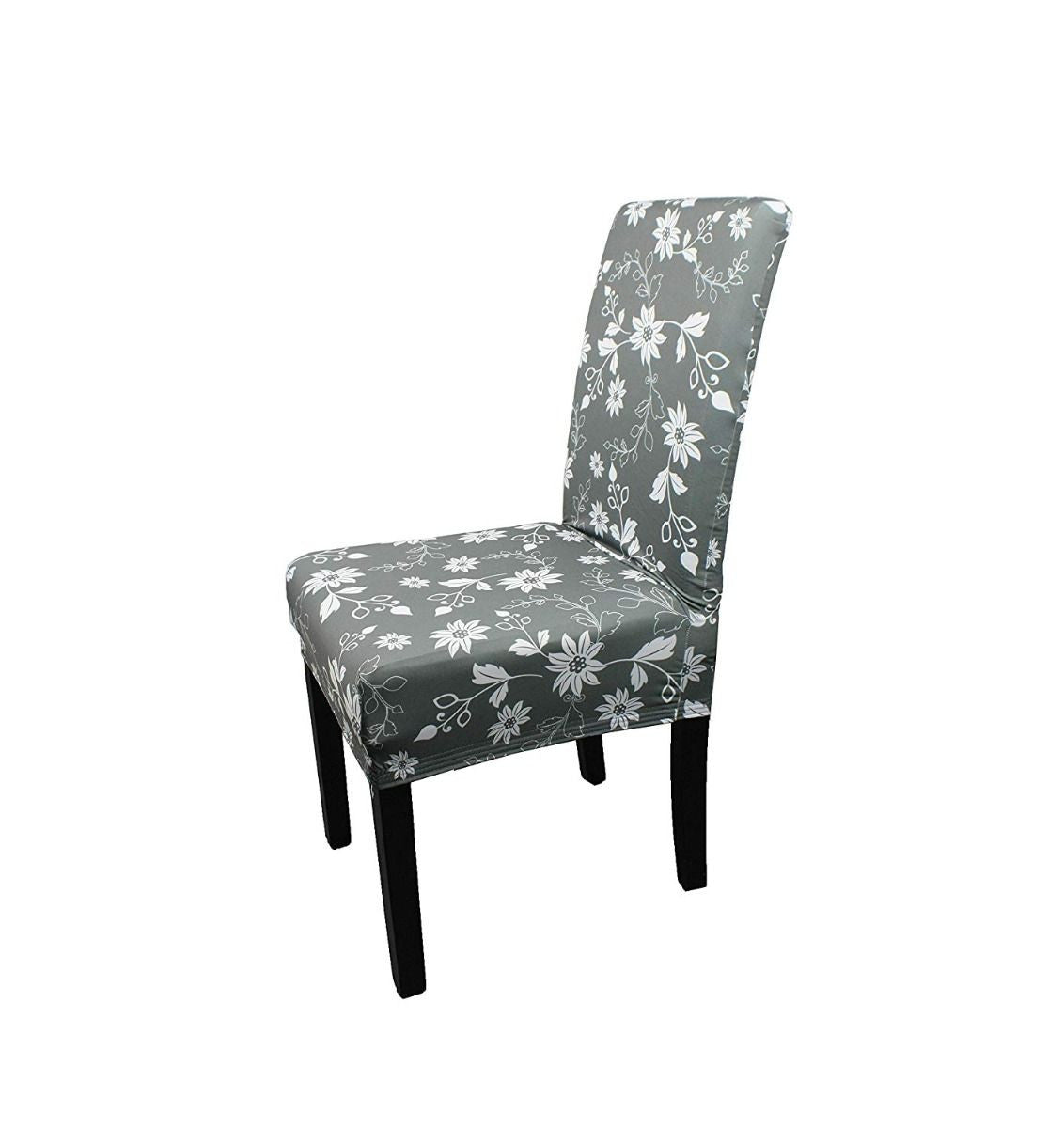 Short Spandex Floral Printed Chair Cover - Grey (Design 1)