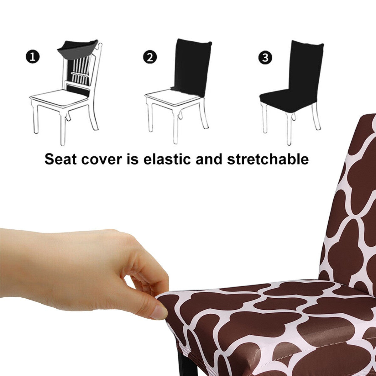 Short Spandex Patterned Printed Chair Cover - Brown