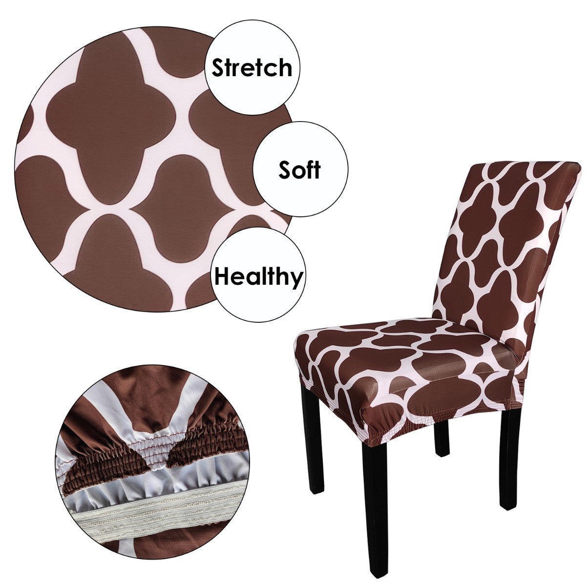 Short Spandex Patterned Printed Chair Cover - Brown