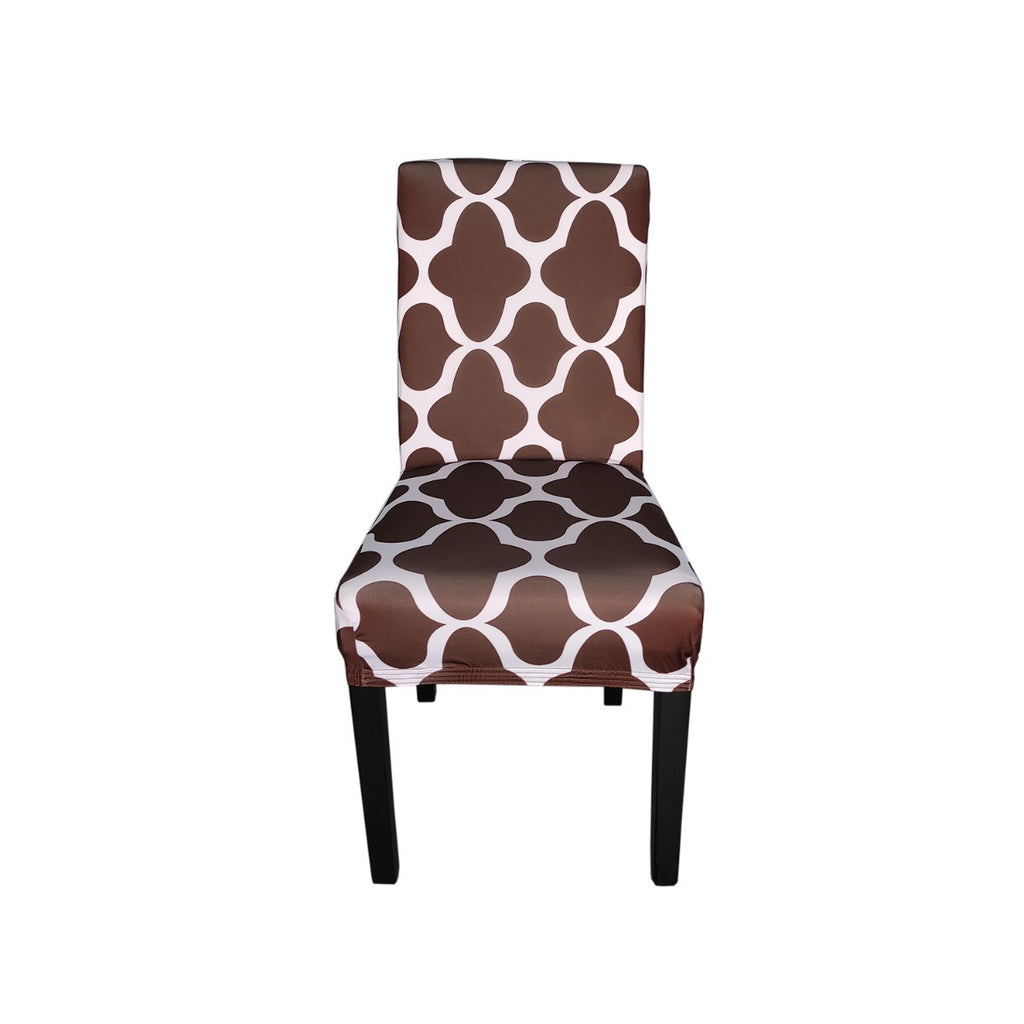Short Spandex Patterned Printed Chair Cover - Brown