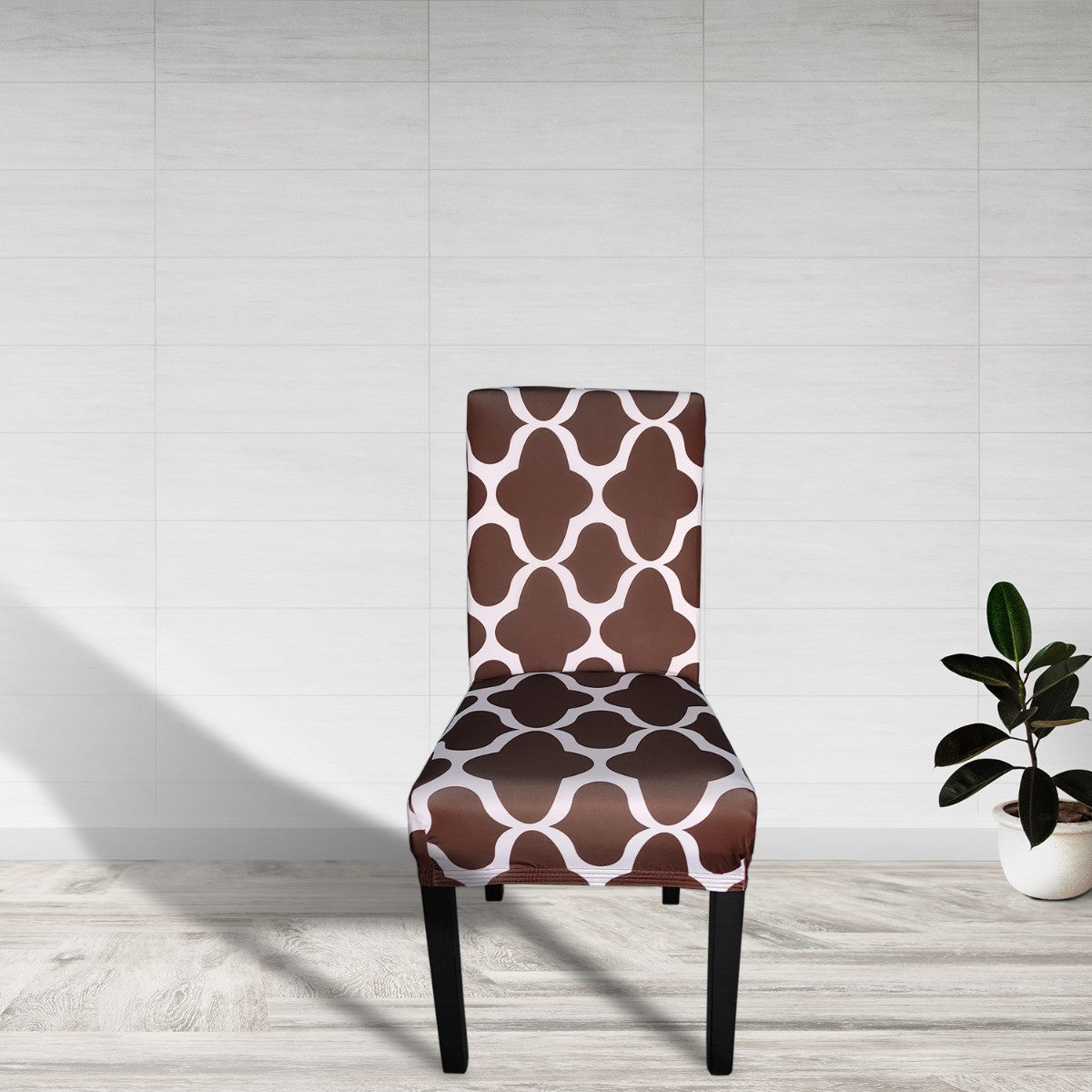 Short Spandex Patterned Printed Chair Cover - Brown