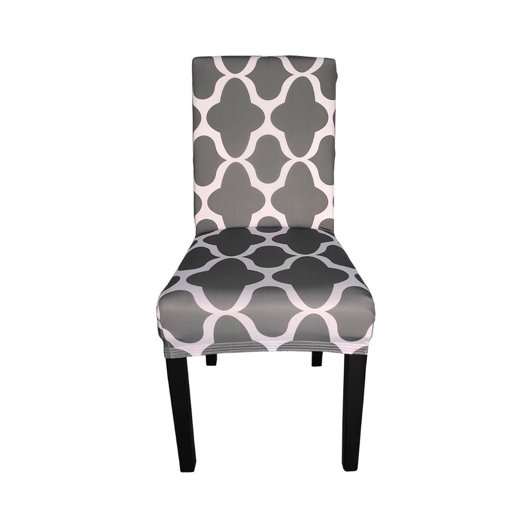Short Spandex Patterned Printed Chair Cover - Grey