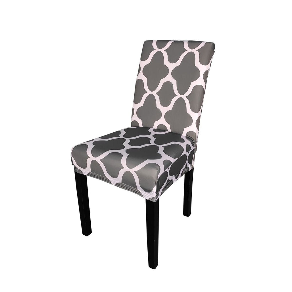 Short Spandex Patterned Printed Chair Cover - Grey