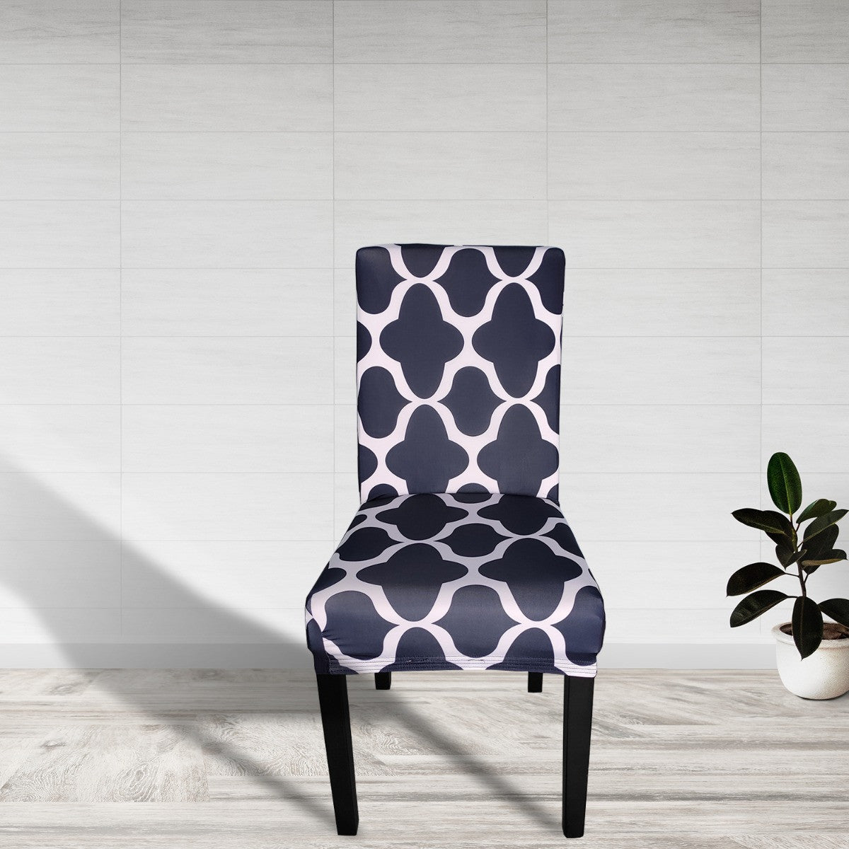 Short Spandex Patterned Printed Chair Cover - Navy
