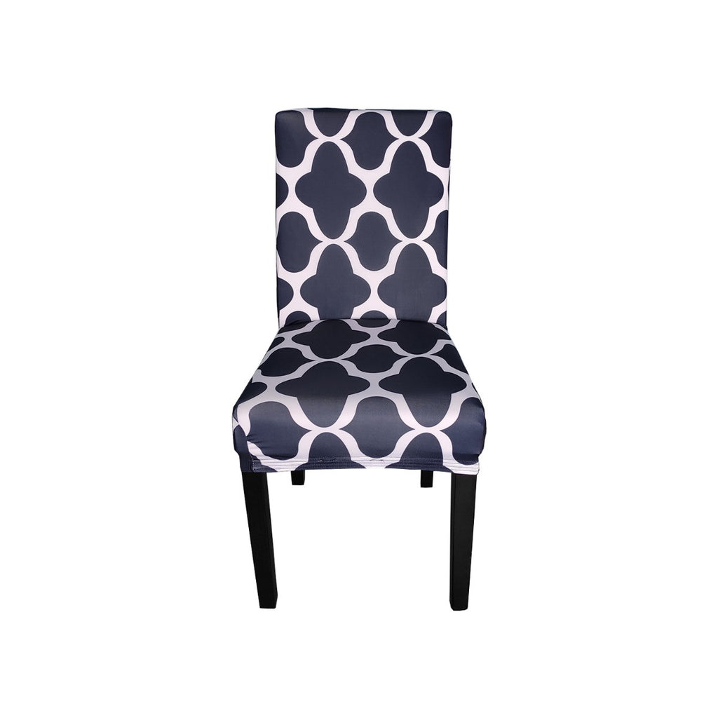 Short Spandex Patterned Printed Chair Cover - Navy