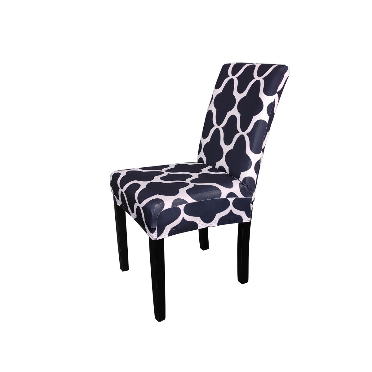 Short Spandex Patterned Printed Chair Cover - Navy