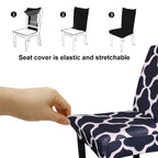 Short Spandex Patterned Printed Chair Cover - Navy