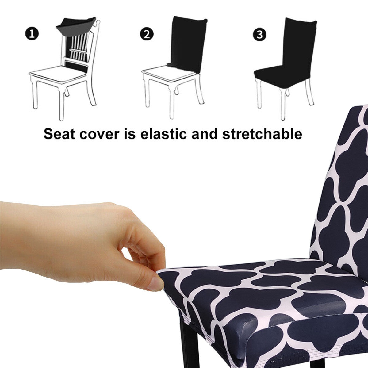 Short Spandex Patterned Printed Chair Cover - Navy
