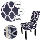Short Spandex Patterned Printed Chair Cover - Navy