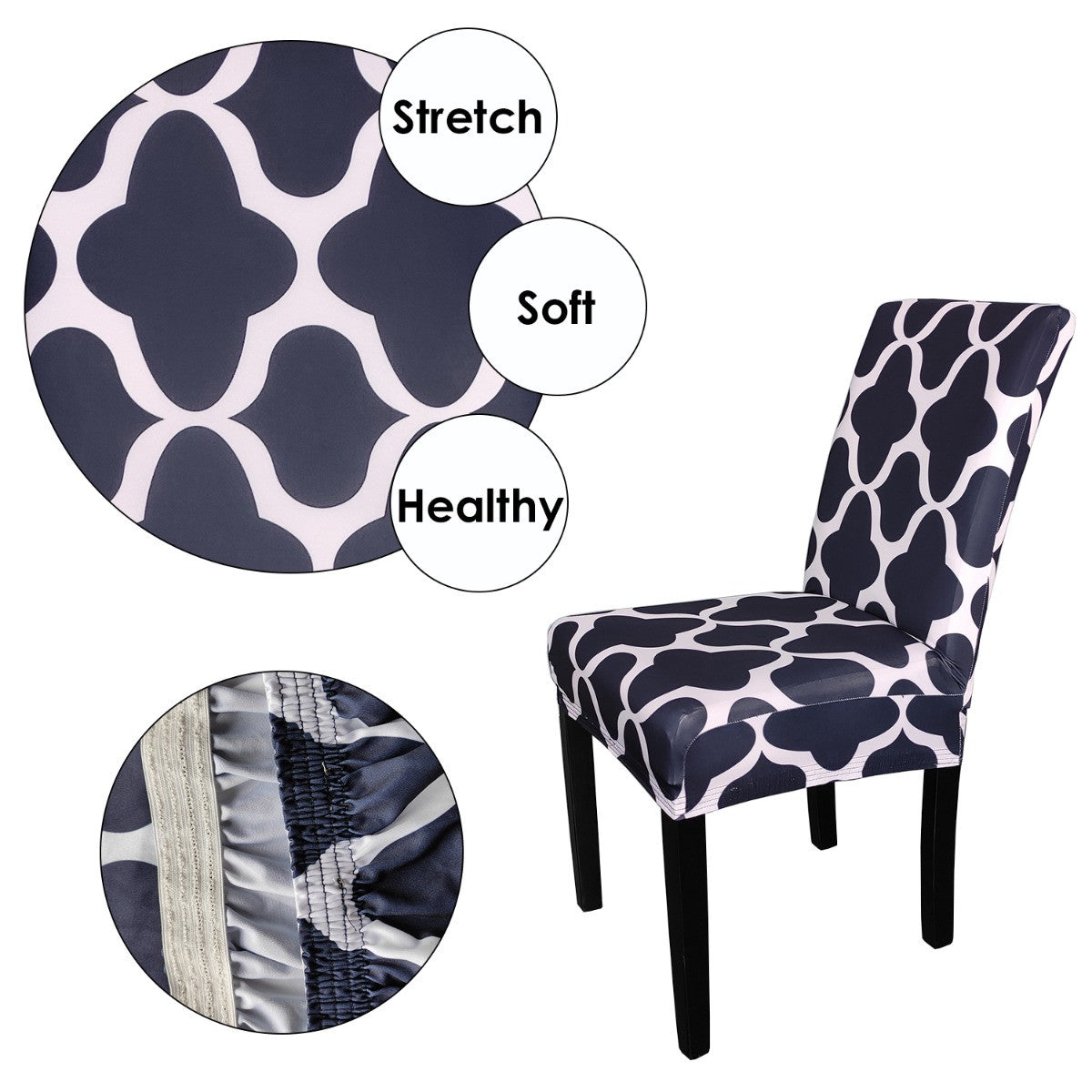 Short Spandex Patterned Printed Chair Cover - Navy