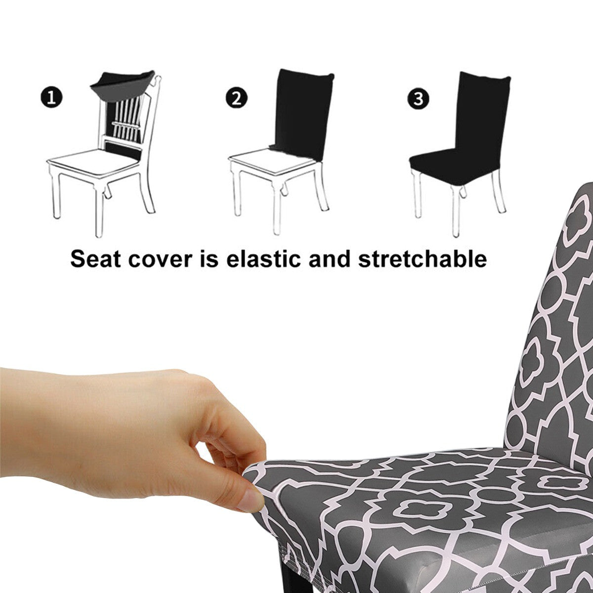 Short Spandex Geometric Patterned Printed Chair Cover - Design 12