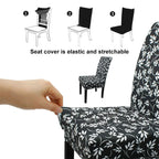 Short Spandex Floral Printed Chair Cover - Black (Design 2)