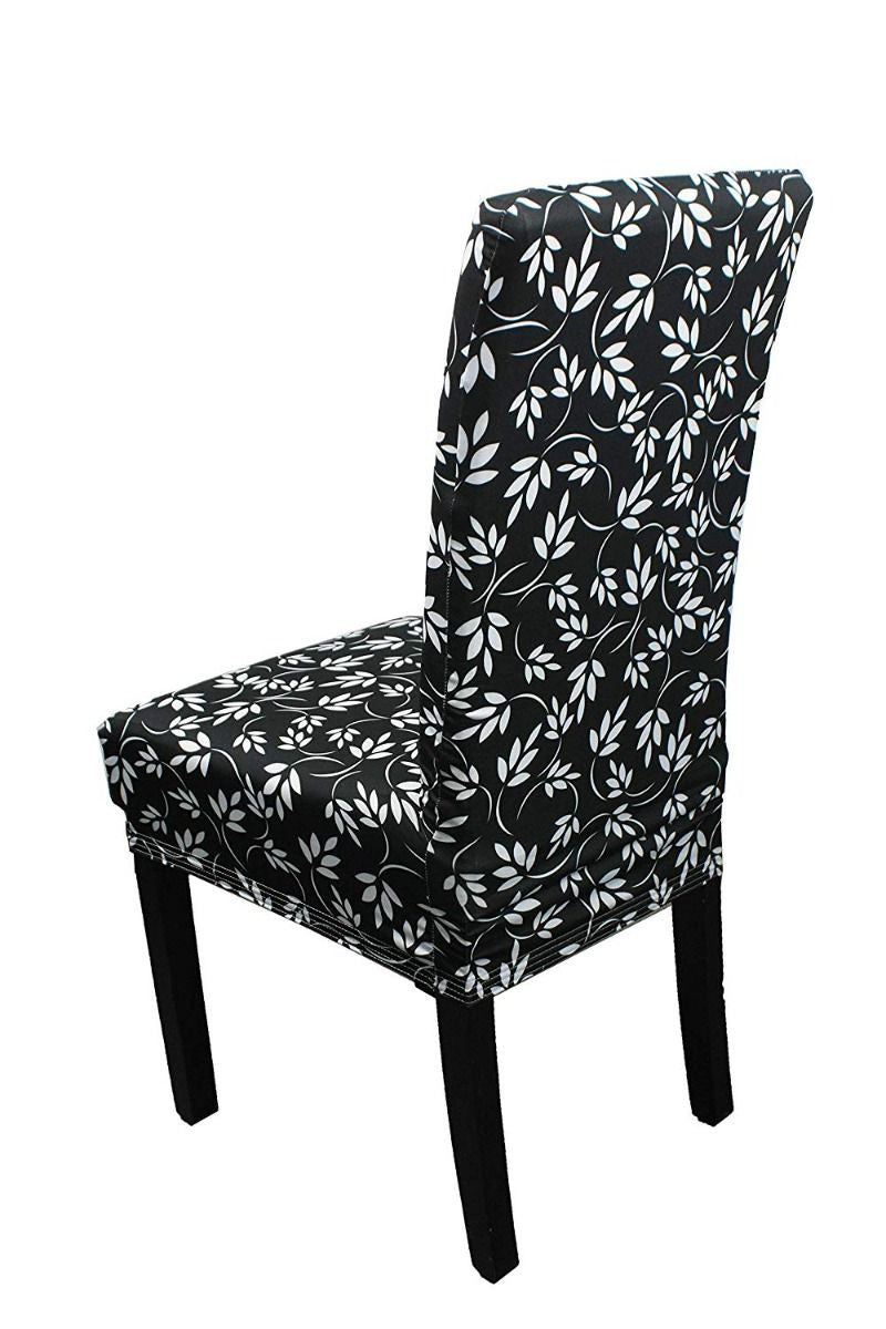 Short Spandex Floral Printed Chair Cover - Black (Design 2)