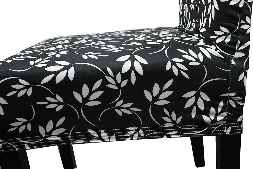 Short Spandex Floral Printed Chair Cover - Black (Design 2)