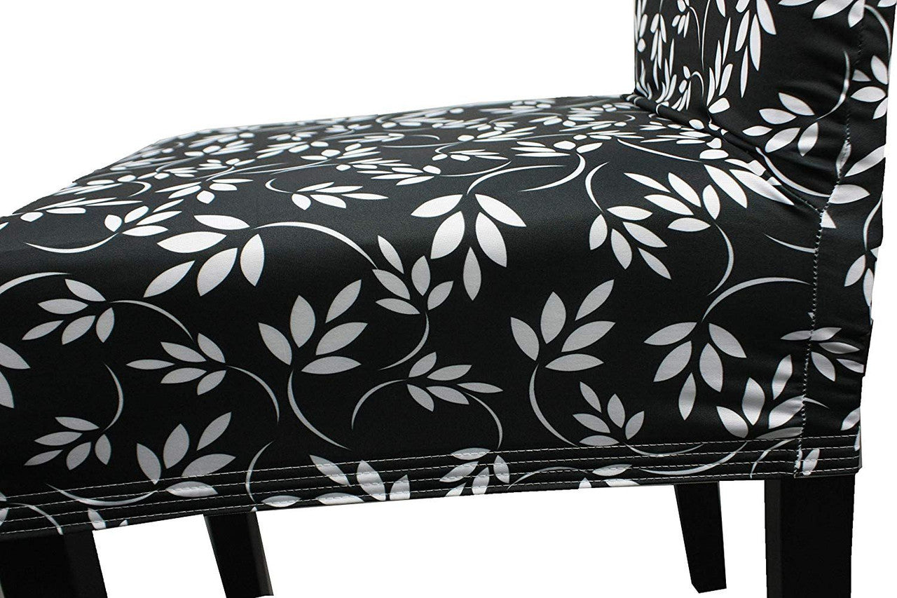 Short Spandex Floral Printed Chair Cover - Black (Design 2)