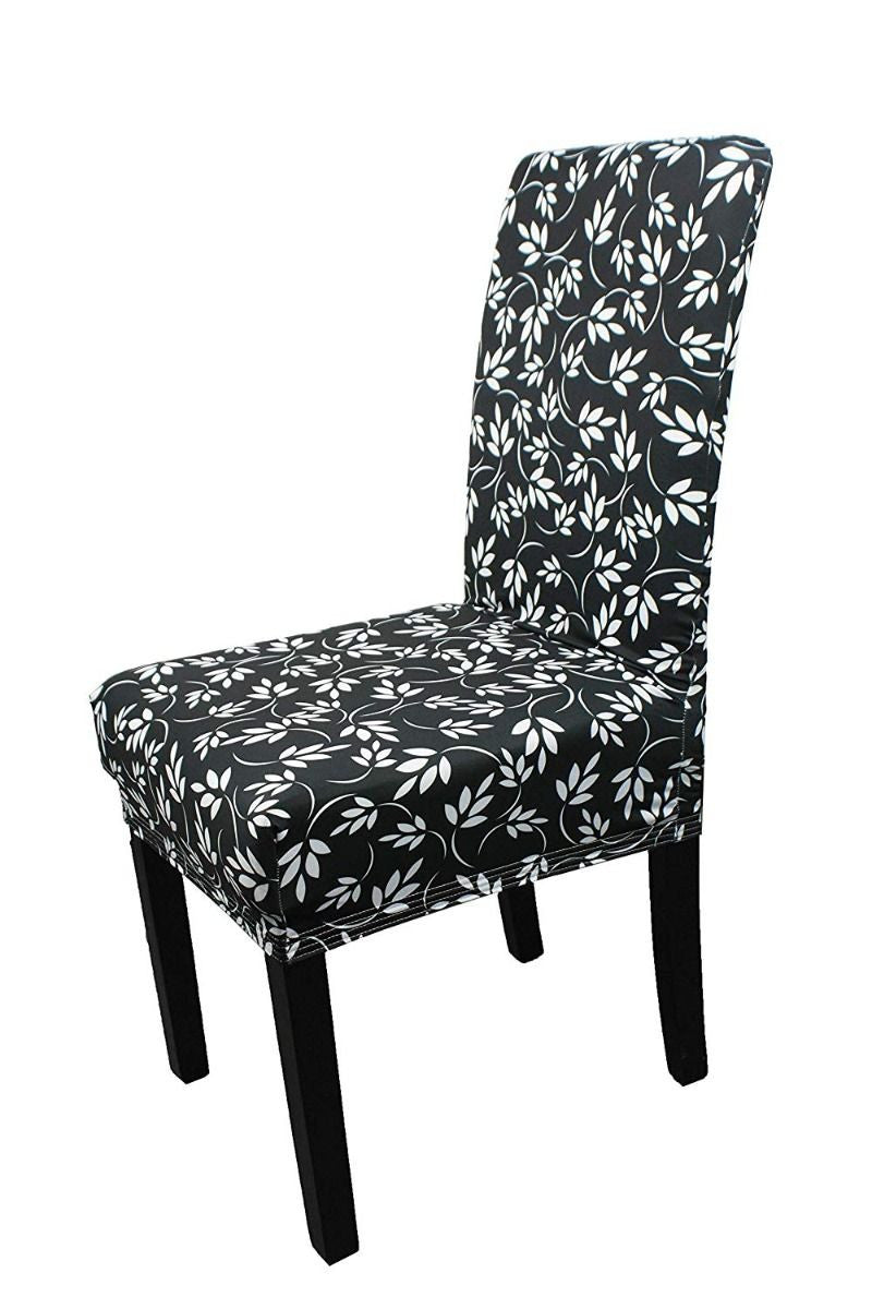 Short Spandex Floral Printed Chair Cover - Black (Design 2)