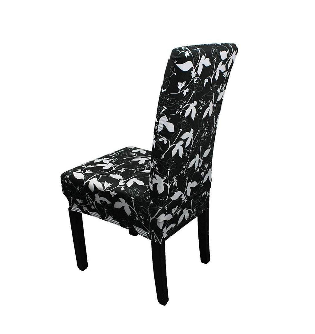 Short Spandex Floral Printed Chair Cover - Black (Design 3)