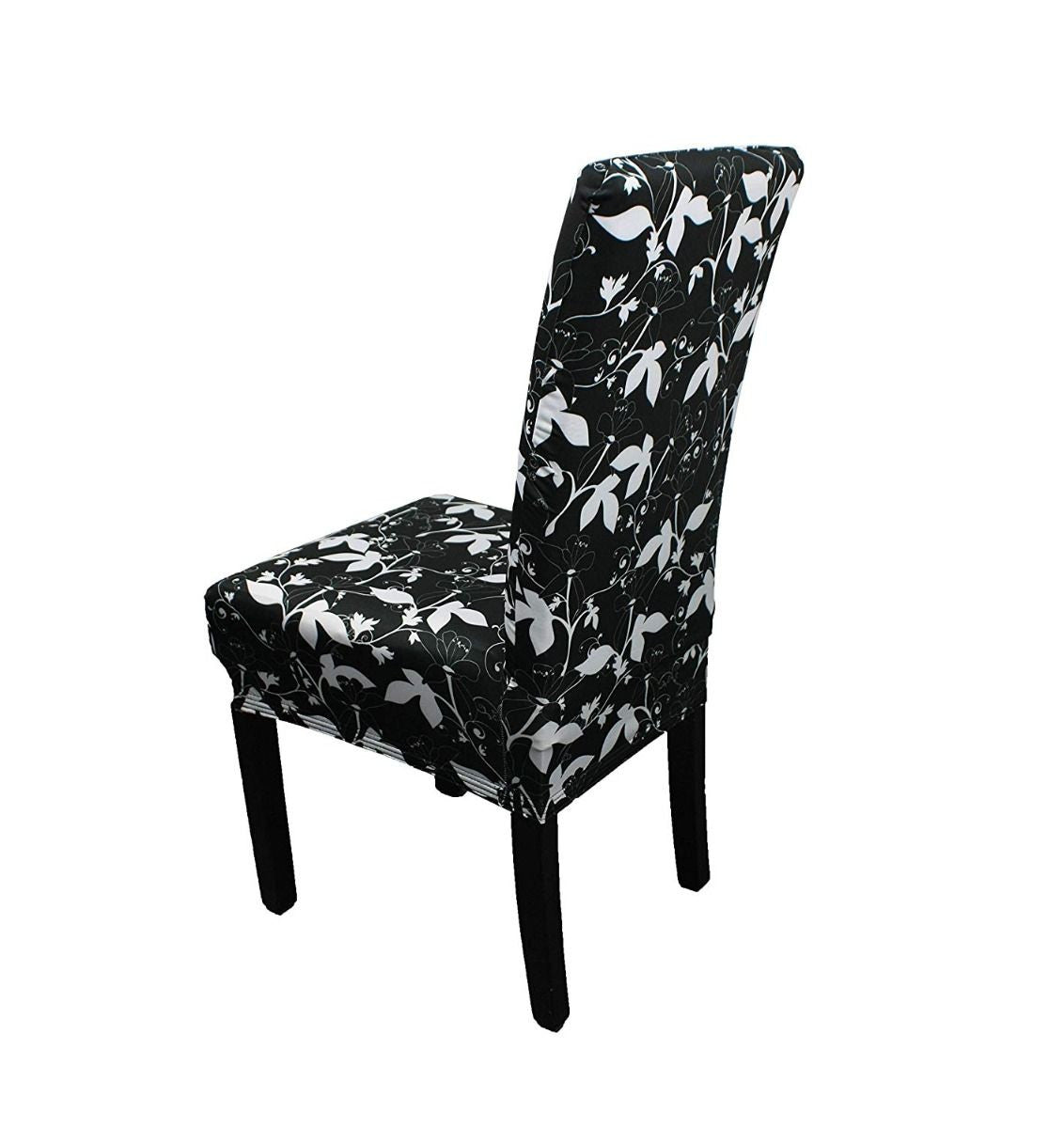 Short Spandex Floral Printed Chair Cover - Black (Design 3)