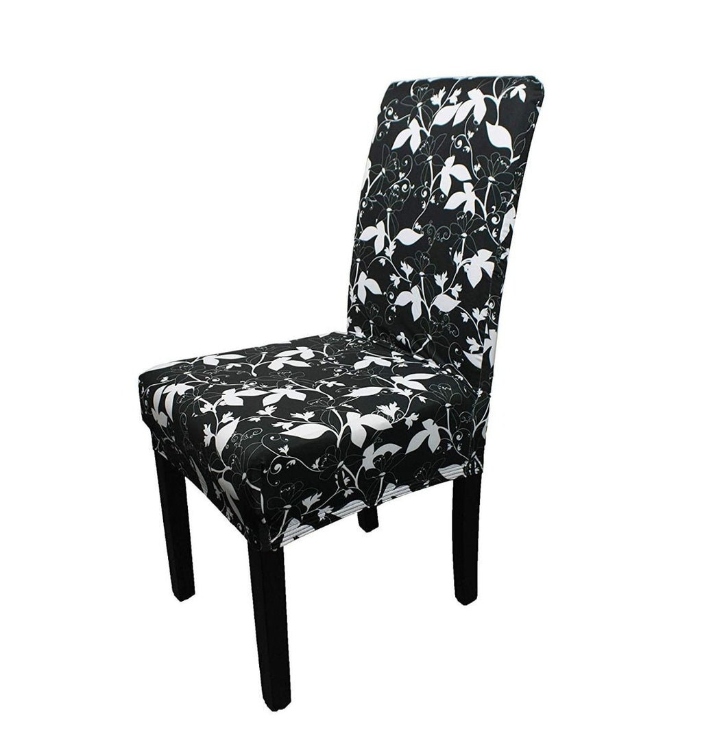 Short Spandex Floral Printed Chair Cover - Black (Design 3)