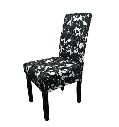 Short Spandex Floral Printed Chair Cover - Black (Design 3)